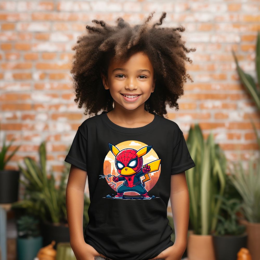 Camiseta Infanto Juvenil Personagens Pikachu Super Heróis Homem Aranha