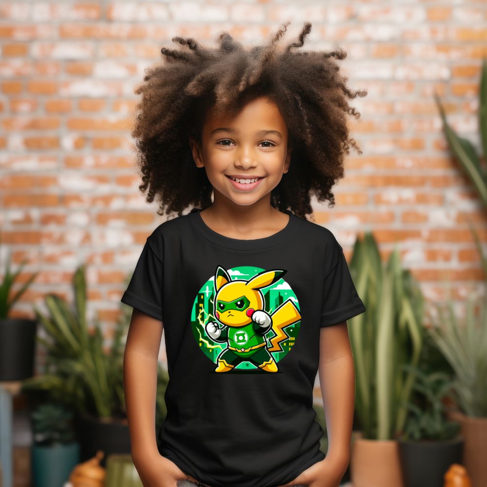 Camiseta Infanto Juvenil Personagens Pikachu Super Heróis Lanterna Verde