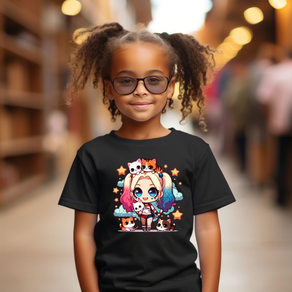 Camiseta Infanto Juvenil Personagens Arlequina Gatinhos