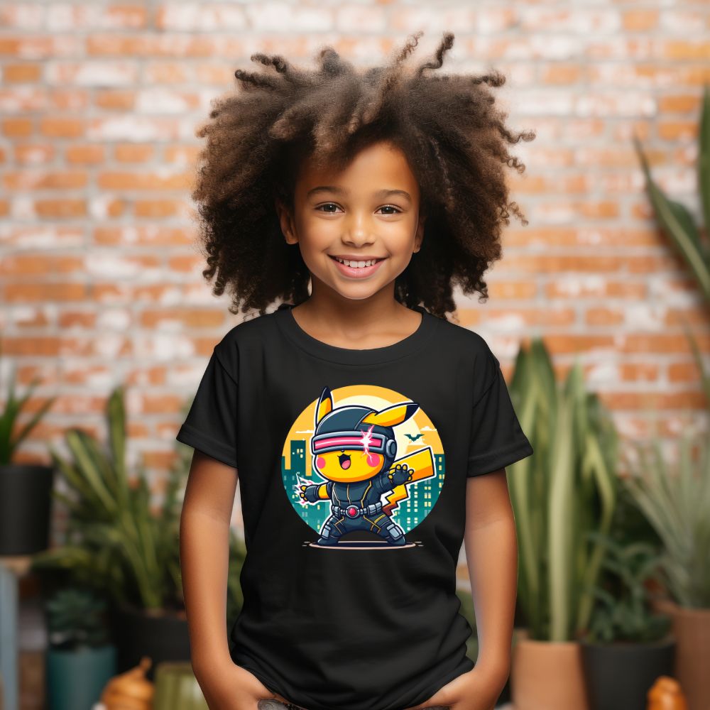 Camiseta Infanto Juvenil Personagens Pikachu Super Heróis Ciclope