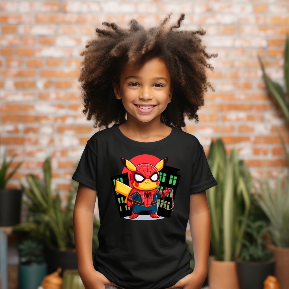 Camiseta Infanto Juvenil Personagens Pikachu Super Heróis Spider Man Homem Aranha