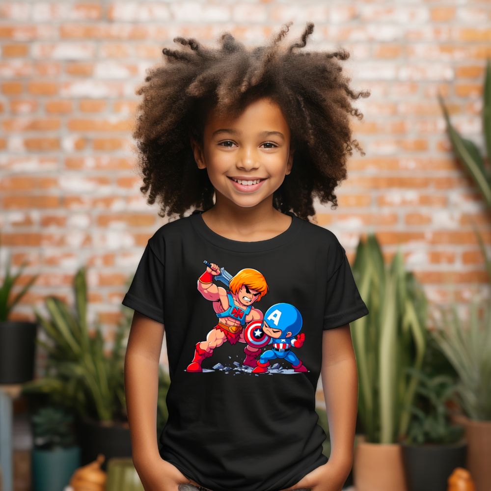 Camiseta Infanto Juvenil Personagens He-man vs Capitão América