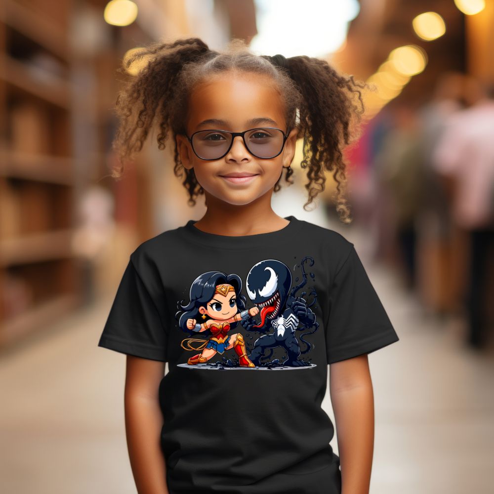 Camiseta Infanto Juvenil Personagens Mulher Maravilha vs Venom
