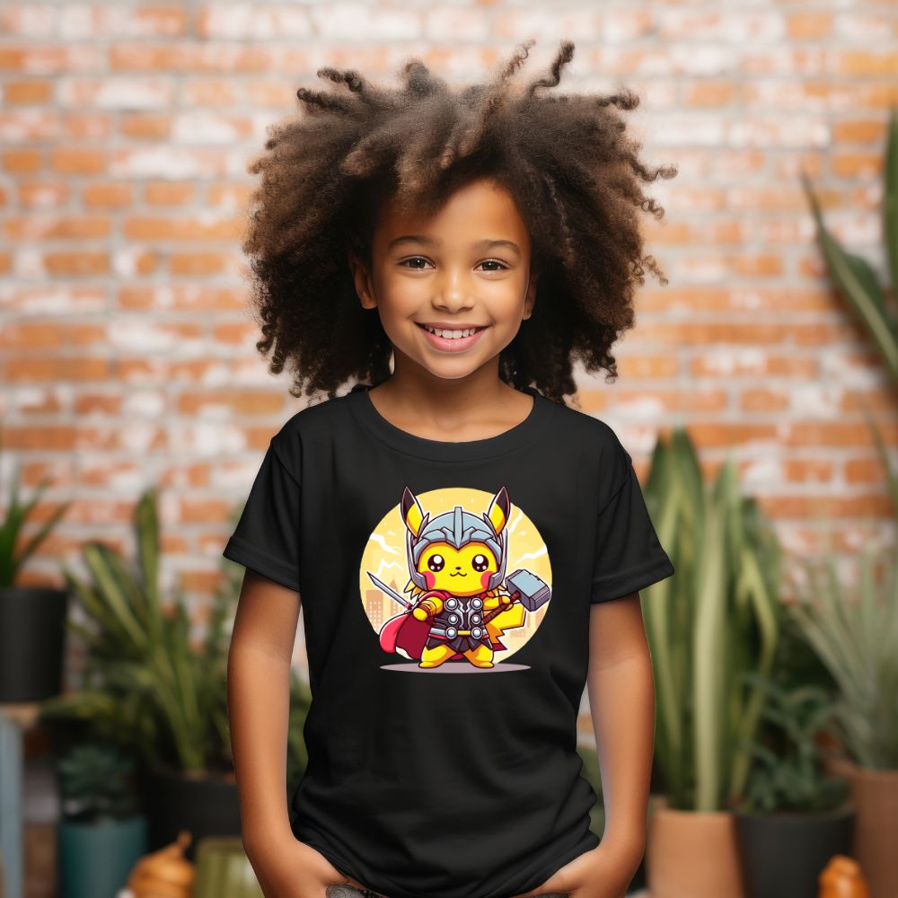 Camiseta Infanto Juvenil Personagens Pikachu Super Heróis Thor