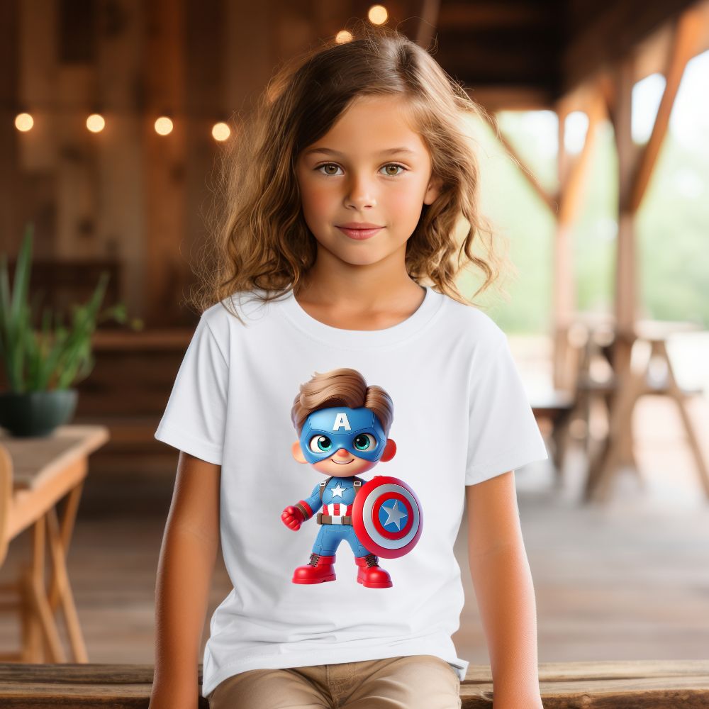 Camiseta Infanto Juvenil Personagens Desenhos Capitão América Mini Herói