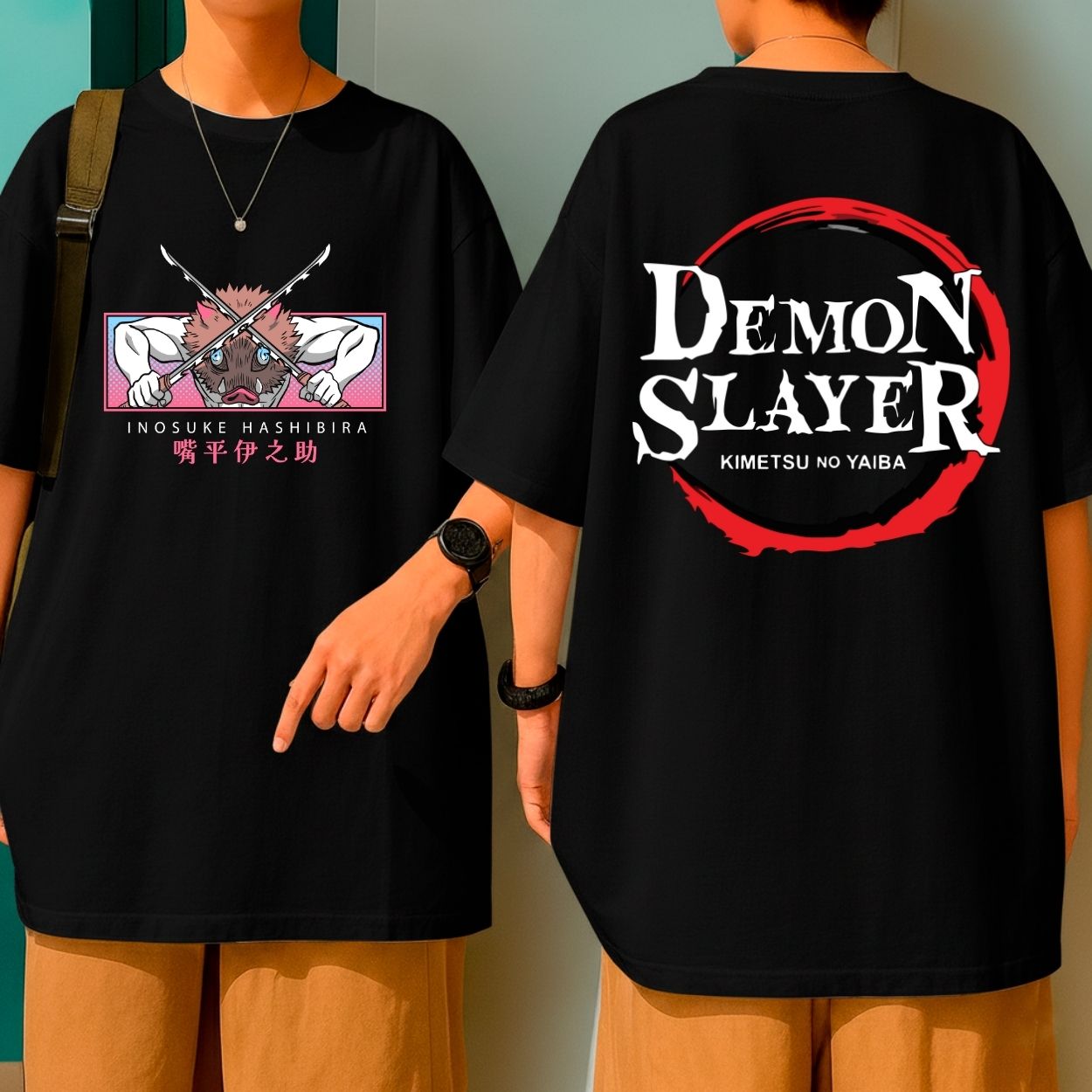 Camiseta Oversized 100% Algodão Inosuke Demon Slayer Blusão Malha Grossa Gola Redonda