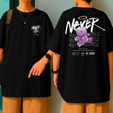Camiseta Oversized Streetwear Blusão Malha Grossa Urso Roxo Never Say Never