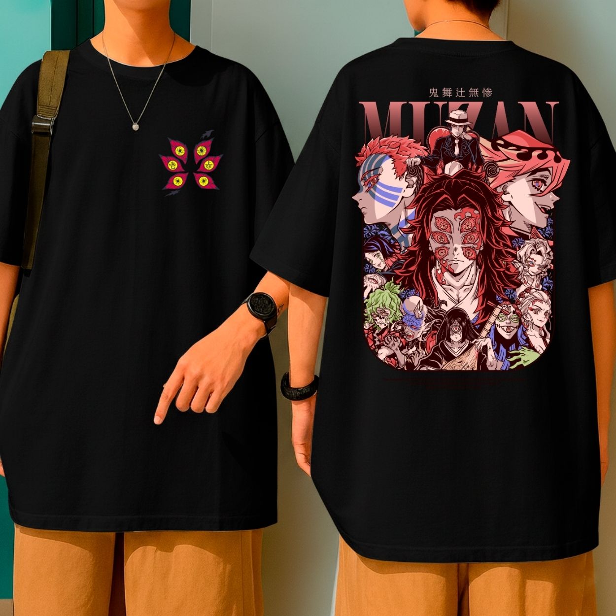 Camiseta Oversized Oni Demon Slayer Kokushibo Muzan Akaza Blusão Over Largo Grande
