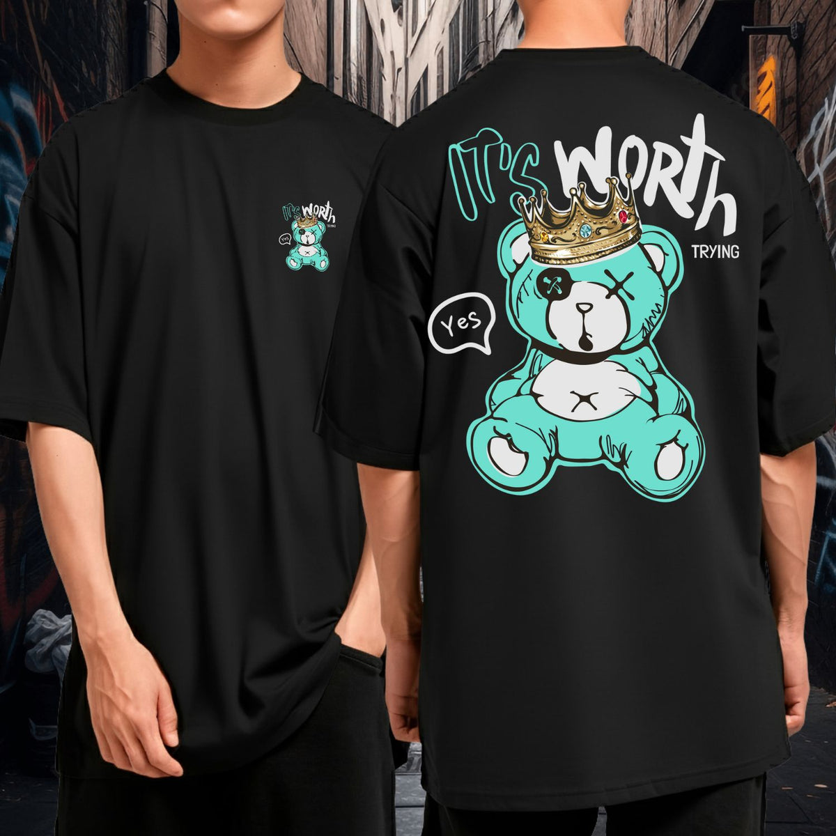 Camiseta Oversized Malha Premium Streetwear It’s Worth Trying King Bear