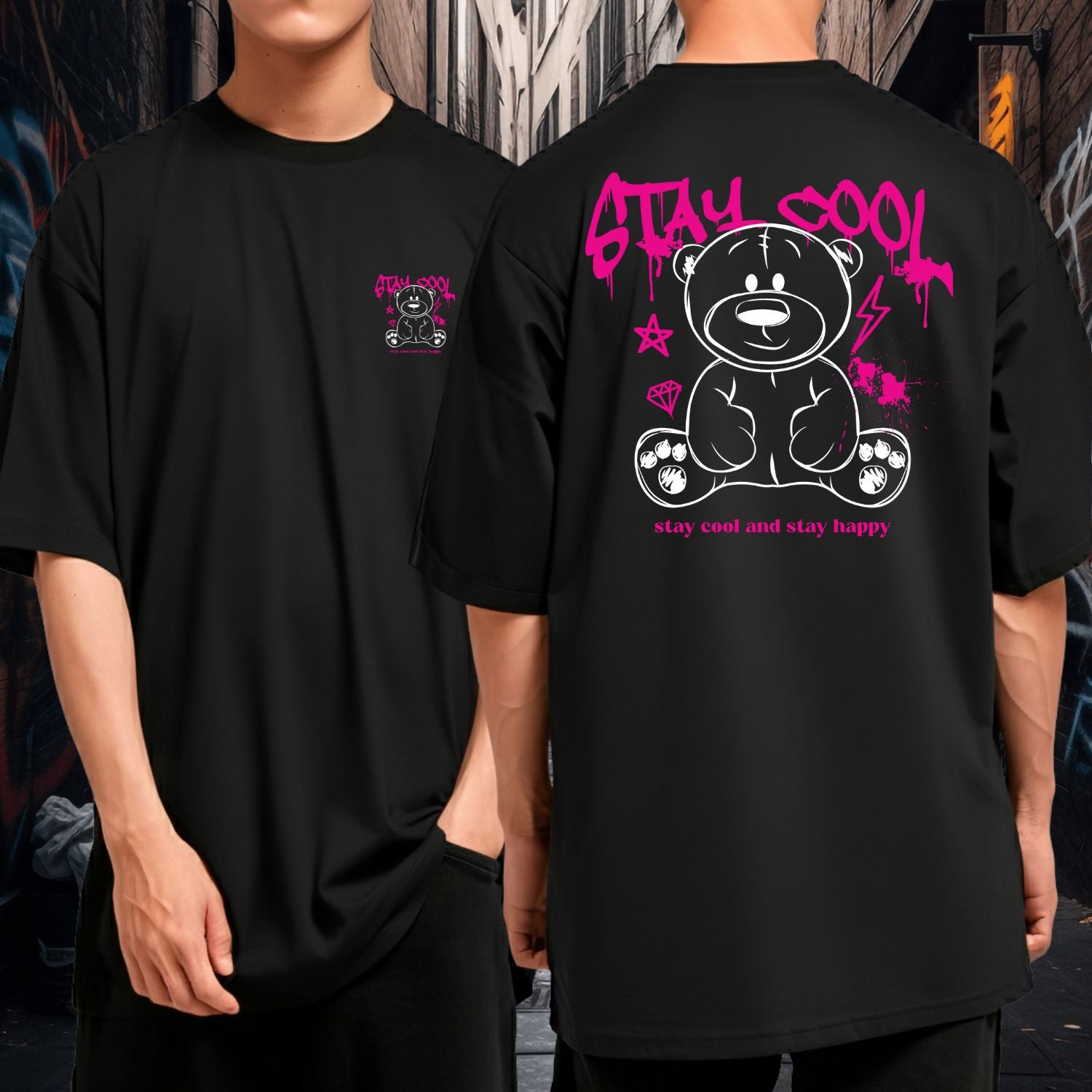 Camiseta Oversized 100% Algodão Blusão Largo Stay Cool and Stay Happy