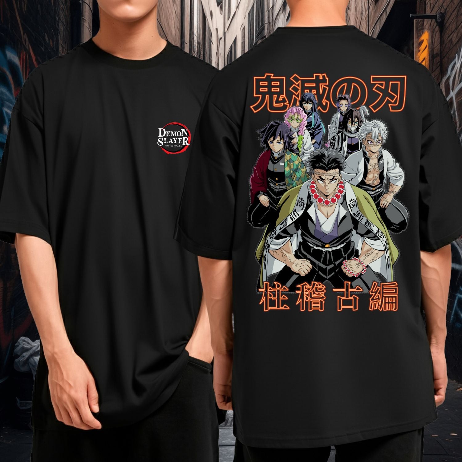 Camiseta 100% Algodão Oversized Unissex Demon Slayer Anime Hashiras