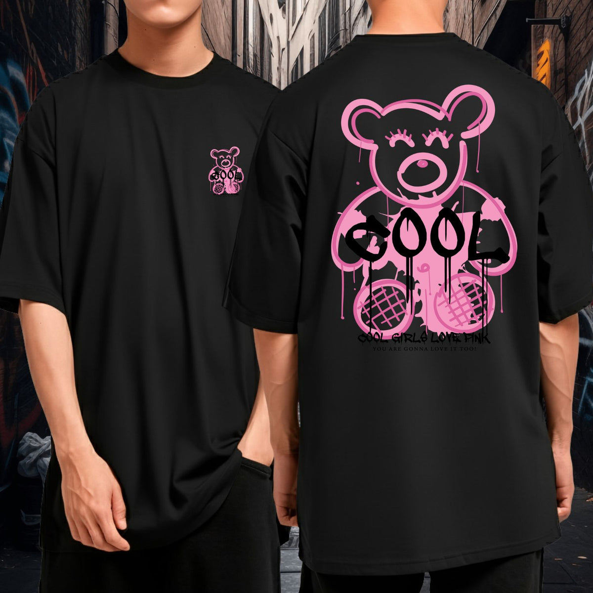 Camiseta Oversized Blusão Algodão Streetwear Cool Girl Bear Rosa
