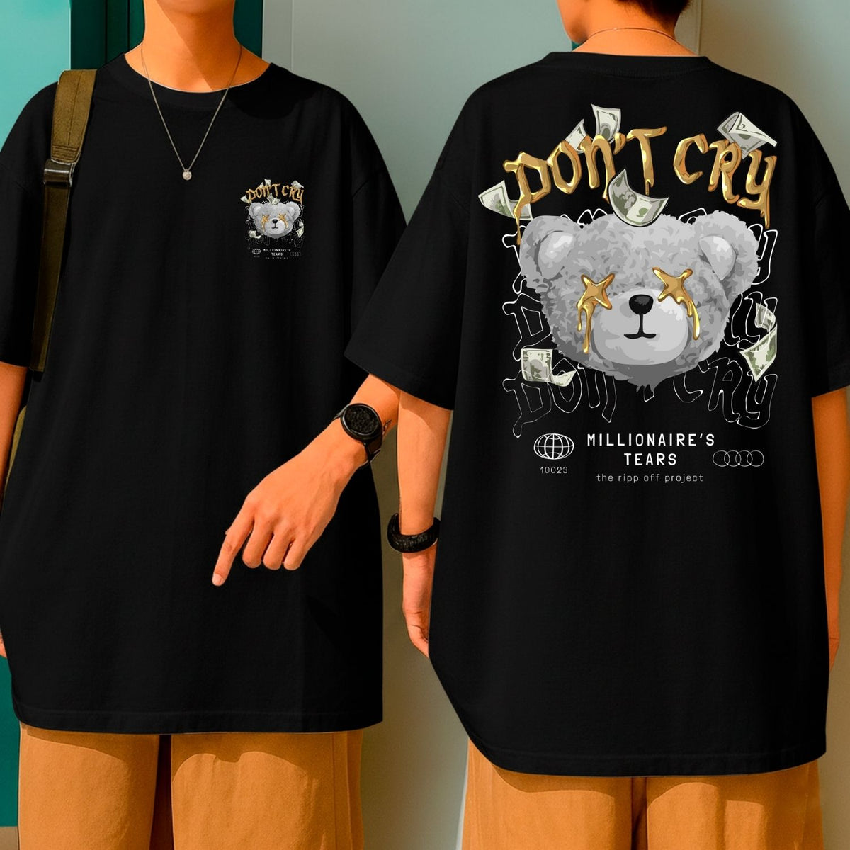 Camiseta Oversized Streetwear Urso Don’t Cry Estilo Street Premium