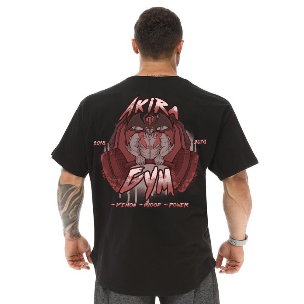 Camiseta Oversized Algodão Akira Gym Estampa Academia Musculação Blusão Largo
