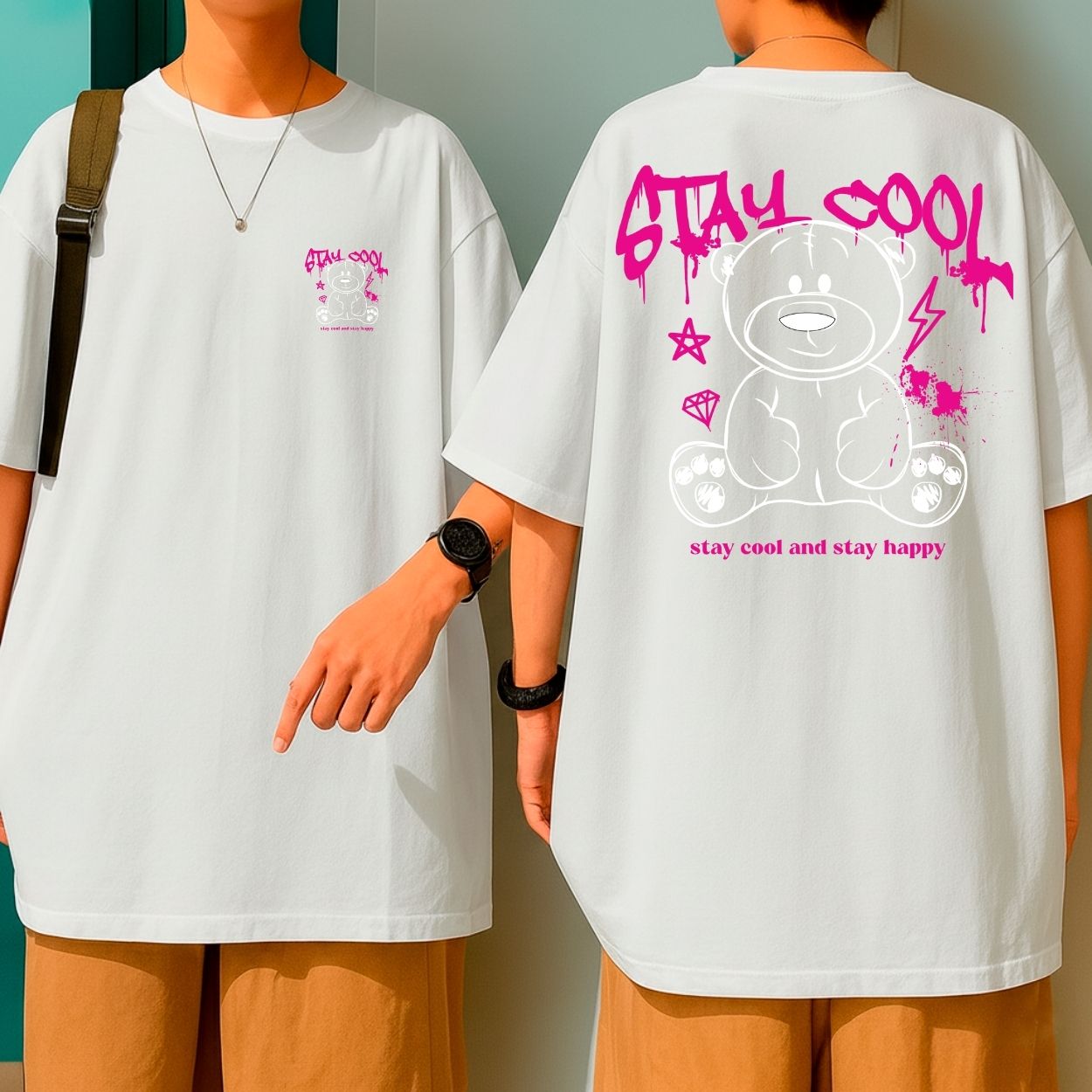 Camiseta Oversized Malha Premium Urso Streetwear Stay Cool Unissex