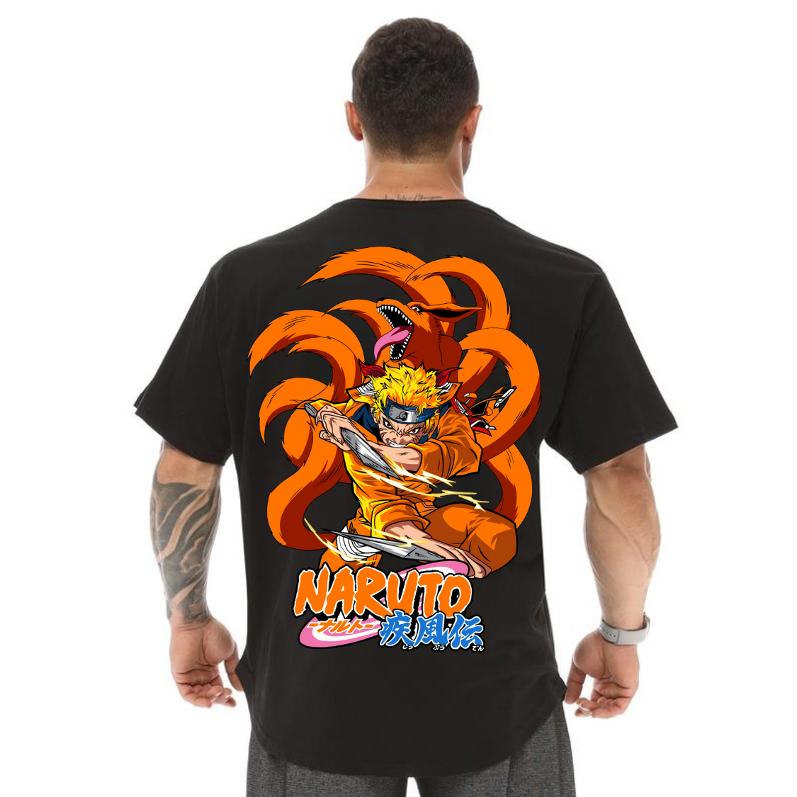 Camiseta Oversized Manga Larga 100% Algodão Anime Naruto Kyubi Raposa 9 Caudas