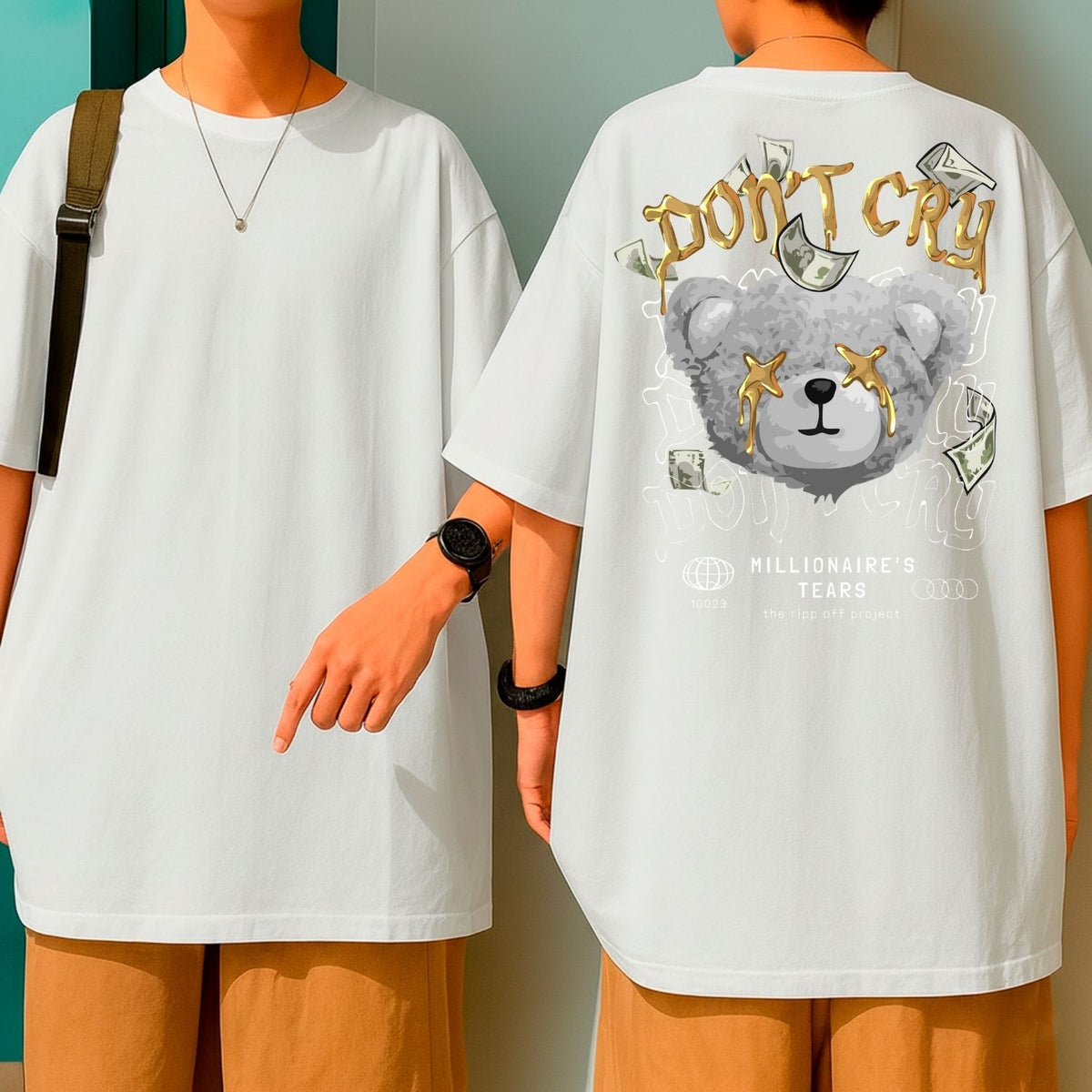Camiseta Oversized Streetwear Urso Don’t Cry Estilo Street Premium
