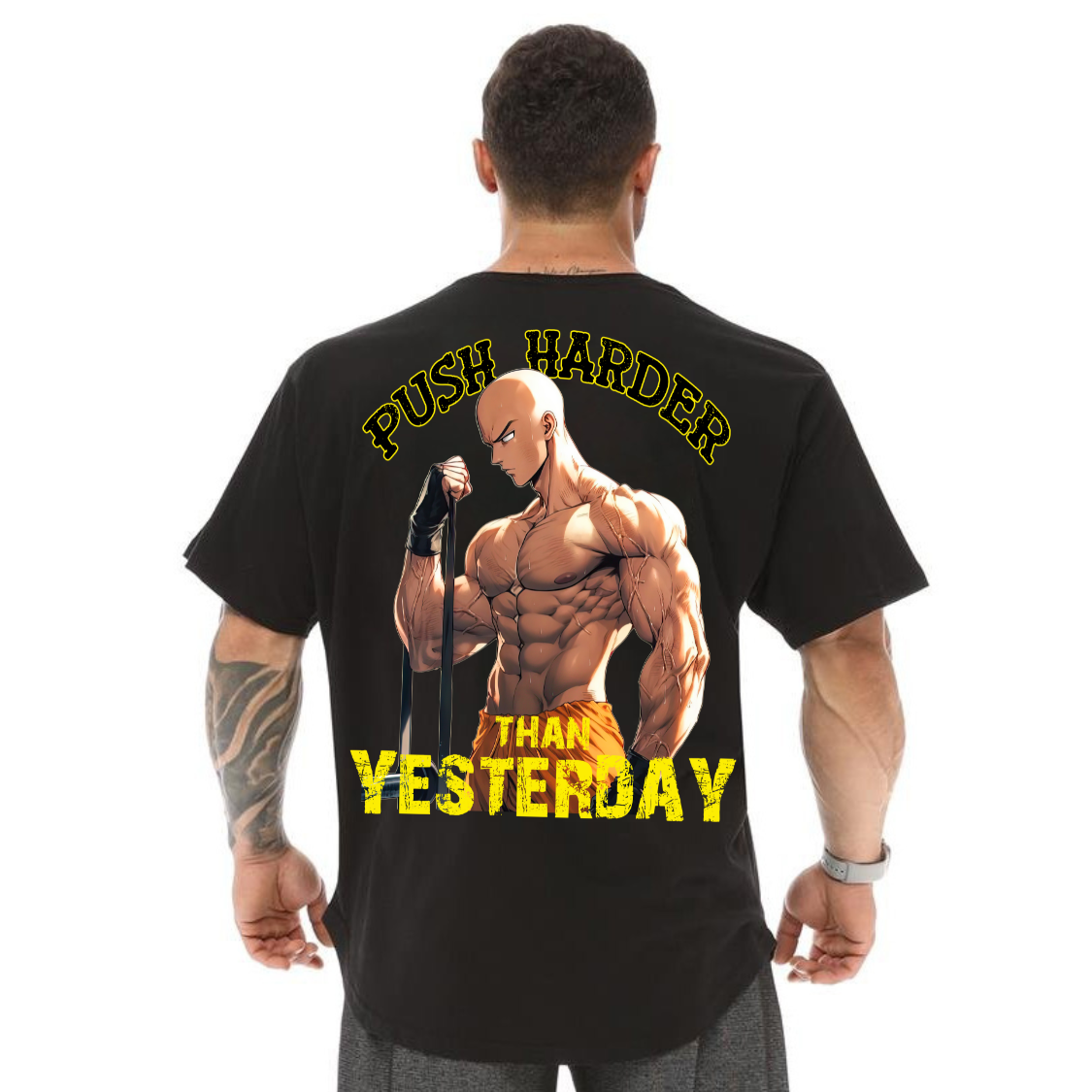 Camiseta Oversized Geek Para Academia Saitama Push Harder 100% Algodão Malha Grossa