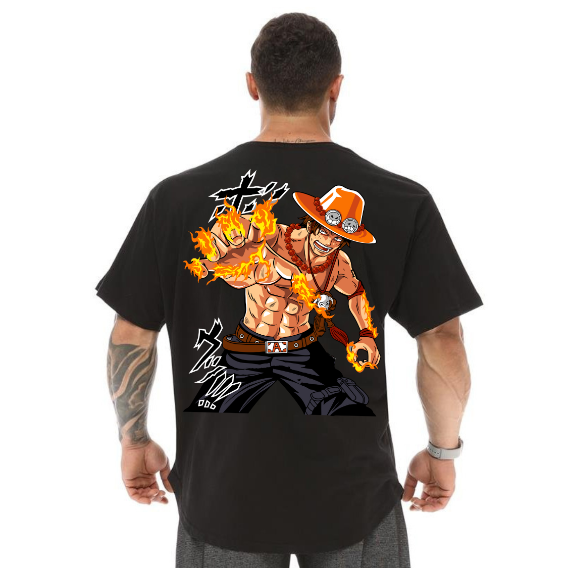 Camiseta Oversized Algodão Malha Premium luffy Ace Punhos De Fogo Blusão Academia Treino