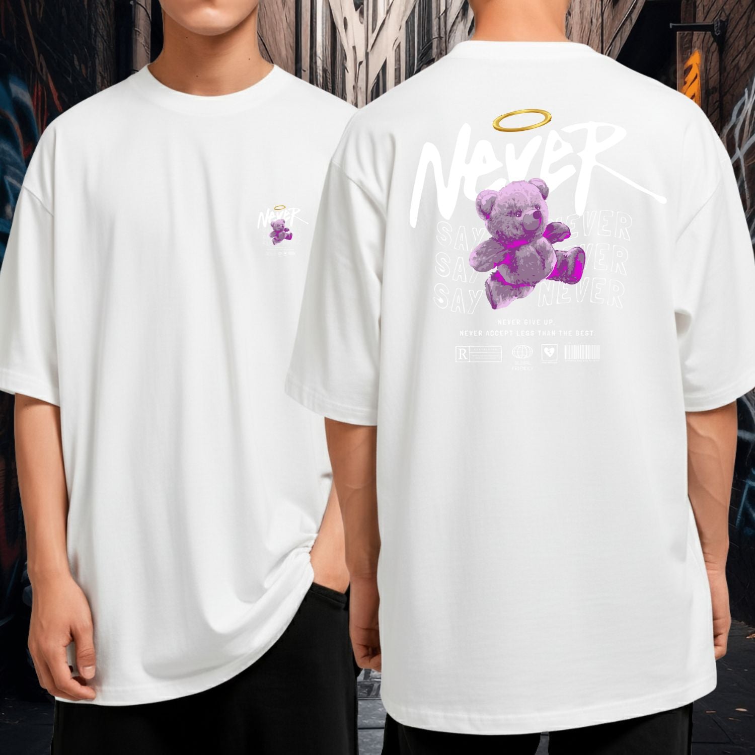 Camiseta Oversized 100% Algodão Streetwear Never Bear Design Exclusivo Moderno