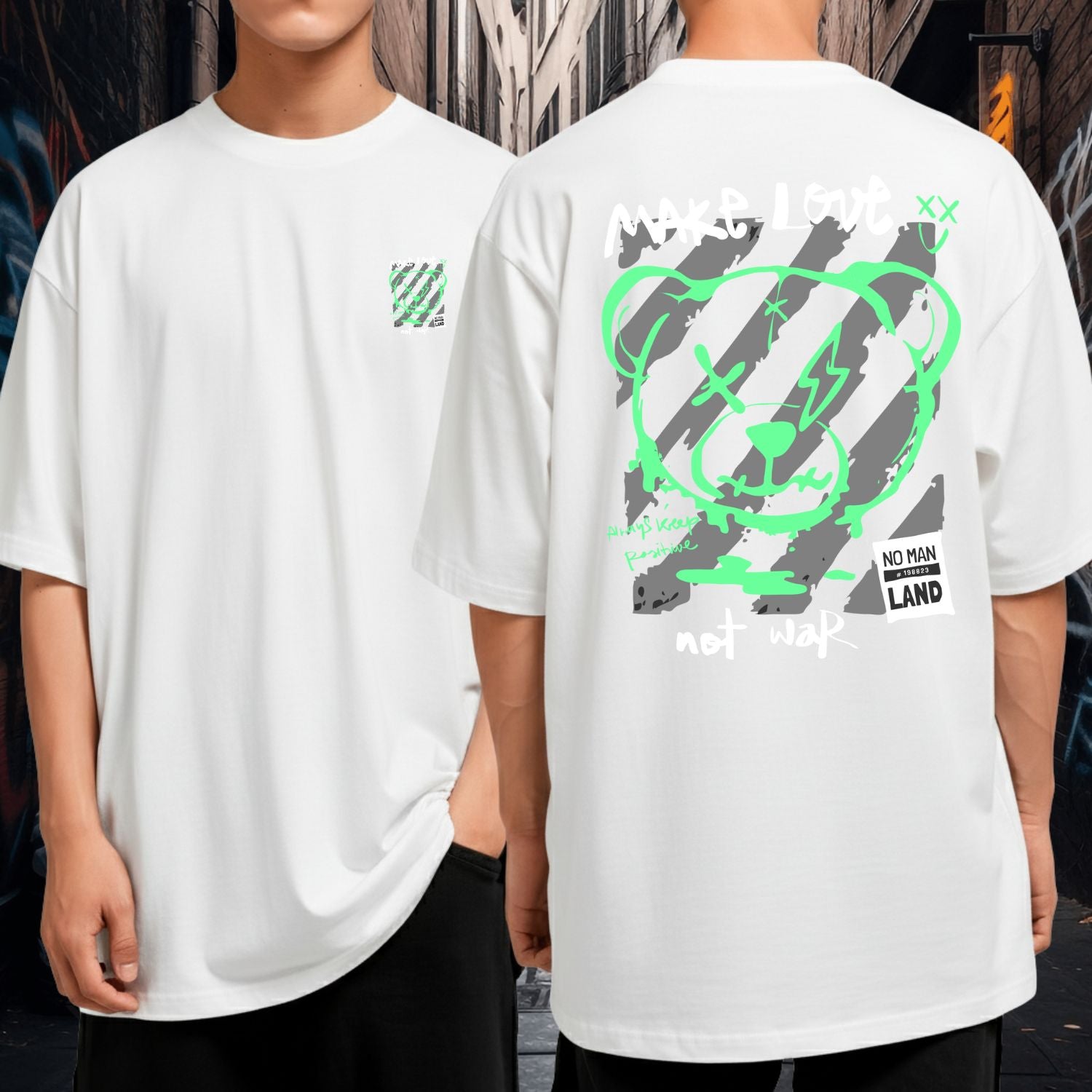 Camiseta Oversized Malha Grossa Bom Caimento Streetwear Urso Bear Make Love Not War