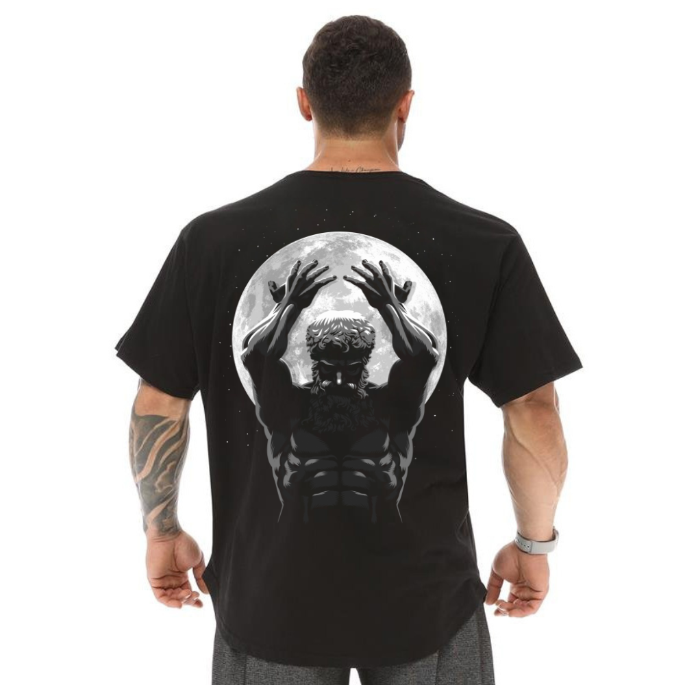 Camiseta Oversized Larga 100% Algodão Deus Mitologia Grega Academia Body Builder
