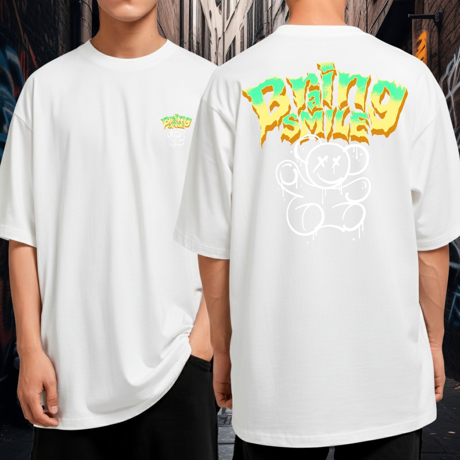 Camiseta Oversized Algodão Premium Bring a Smile Bear Streetwear