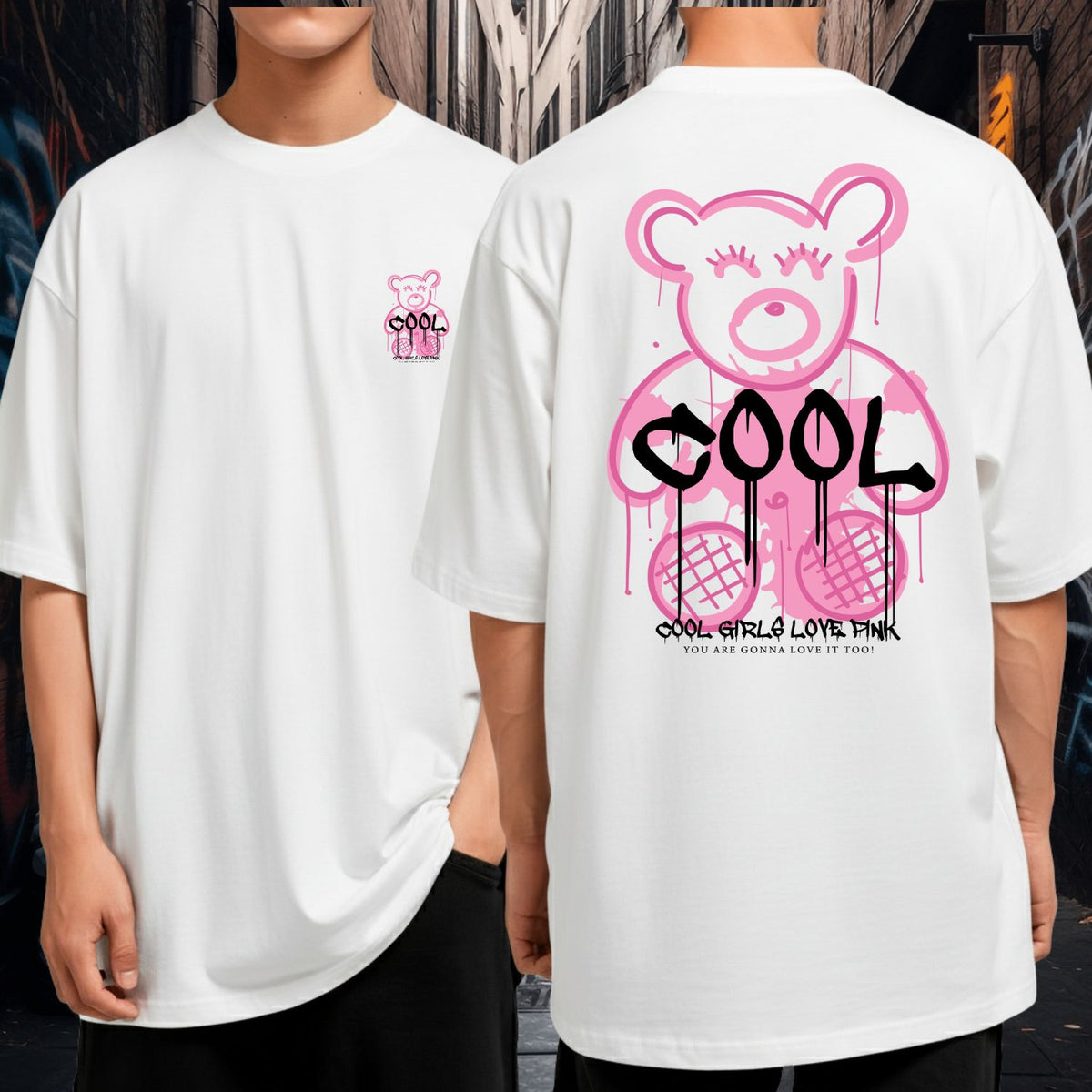 Camiseta Oversized Blusão Algodão Streetwear Cool Girl Bear Rosa