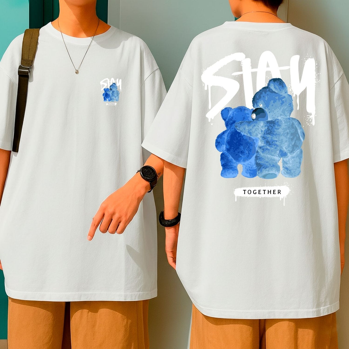 Camiseta Oversized Fio 30.1 Streetwear Masculina Stay Together Azul Grafite