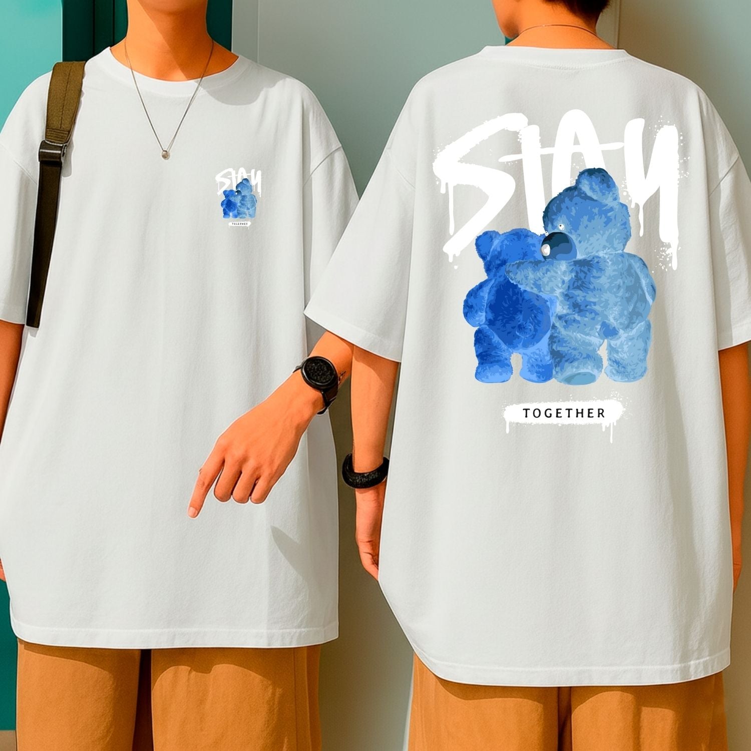 Camiseta Oversized Fio 30.1 Streetwear Masculina Stay Together Azul Grafite