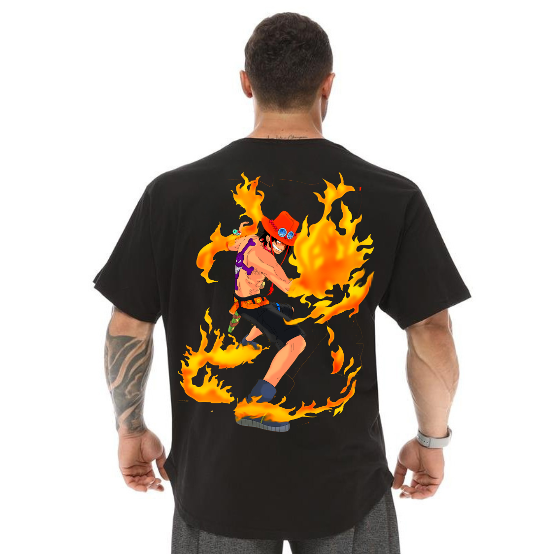 Camiseta Oversized 100% Algodão Ace Punhos De Fogo One Piece Geek