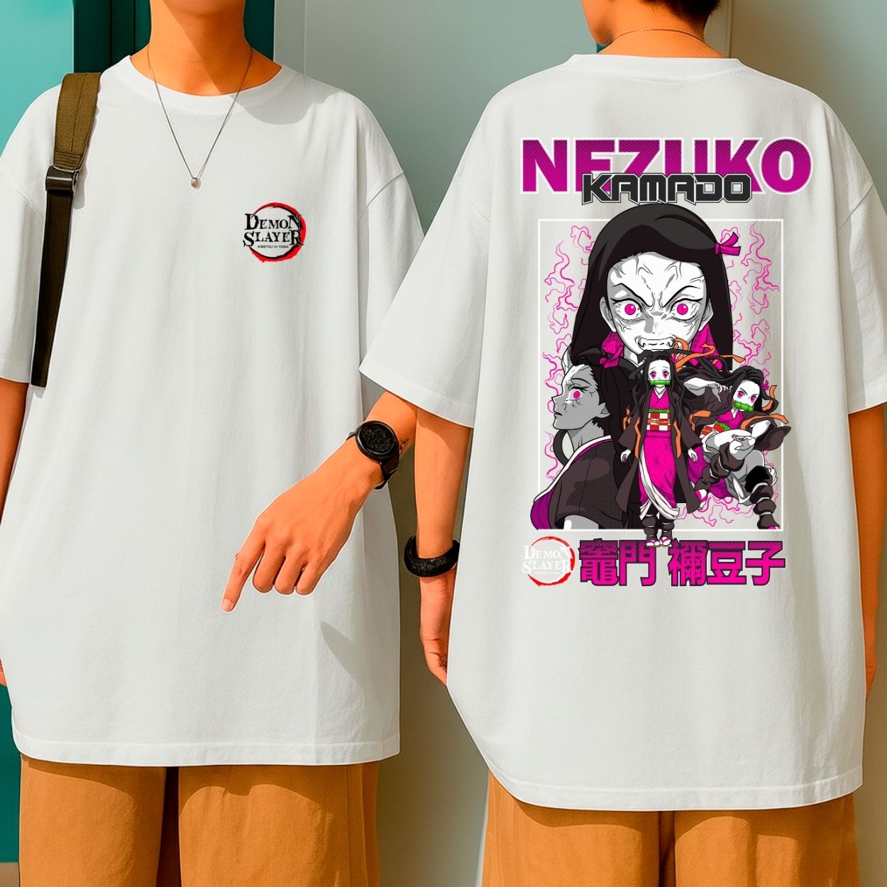 Camiseta Oversized Nezuko Demon Slayer Oni Blusão 100% Algodão Malha Grossa