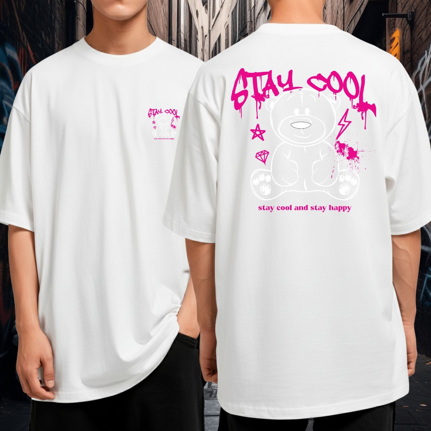 Camiseta Oversized 100% Algodão Blusão Largo Stay Cool and Stay Happy