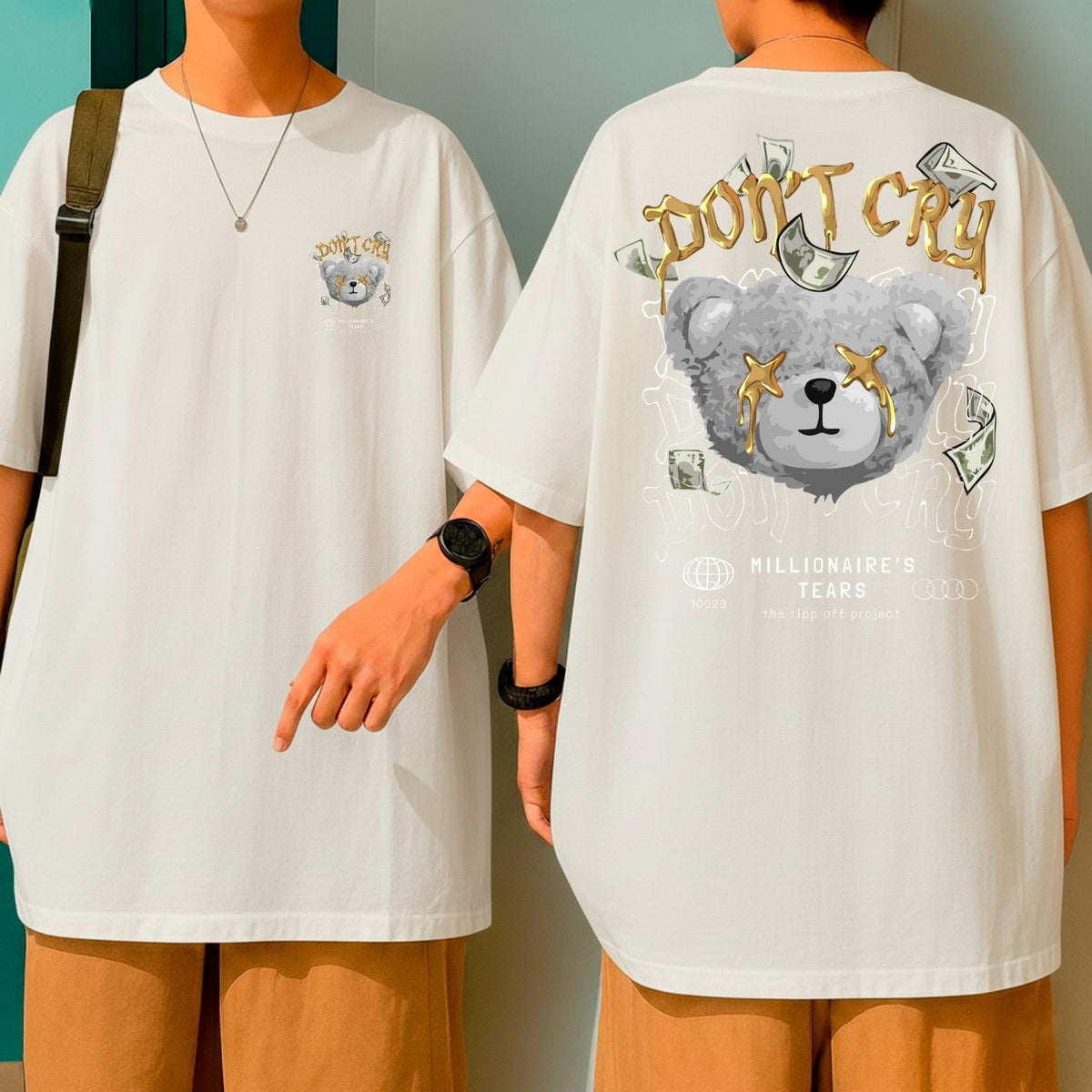 Camiseta Oversized Streetwear Urso Don’t Cry Estilo Street Premium