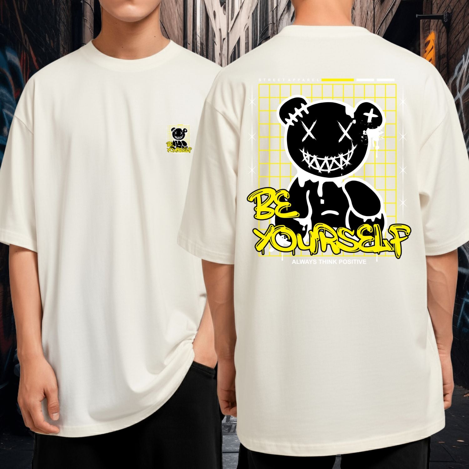 Camiseta Oversized Premium Malha Grossa Gola Redonda Ursinho Be Yourself