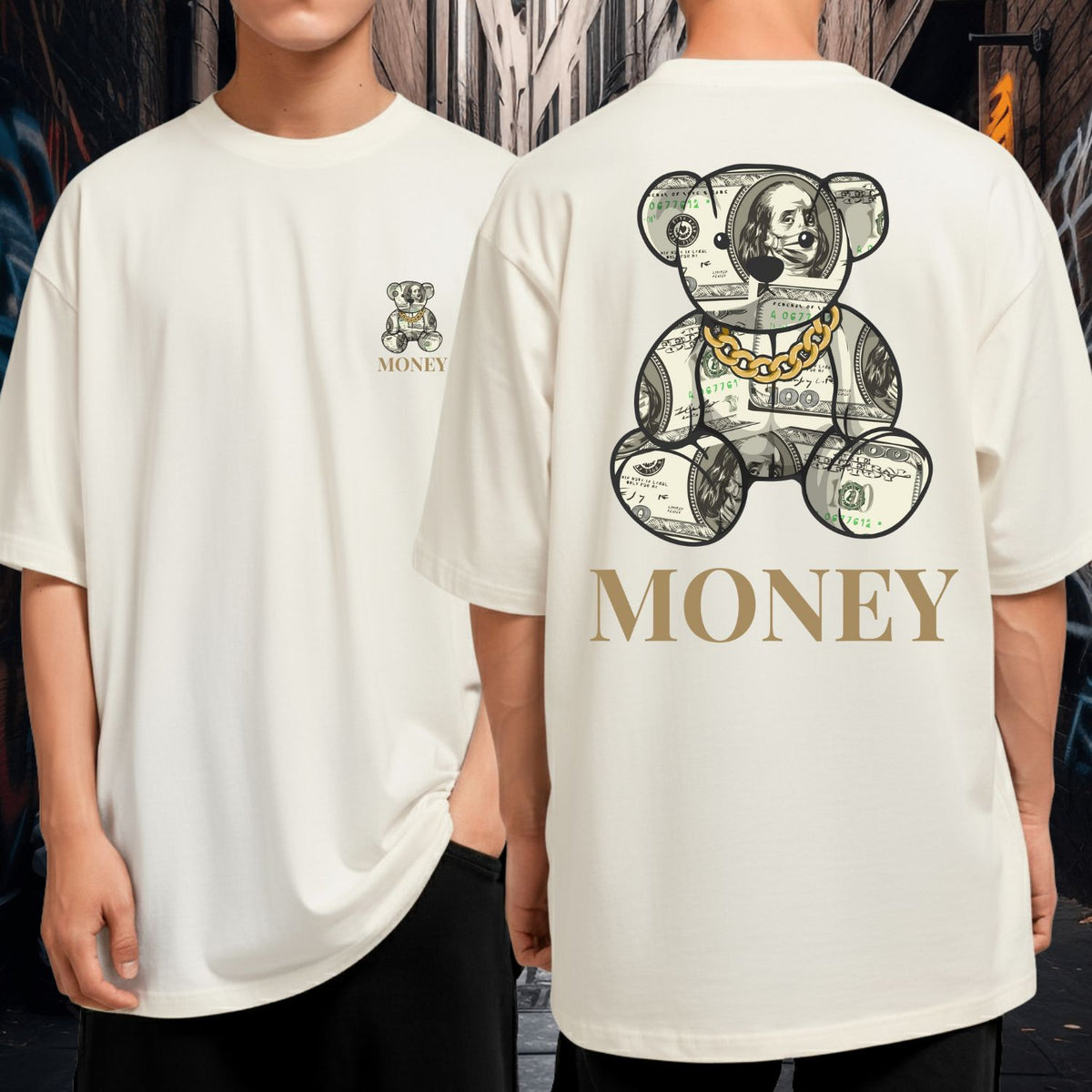 Camiseta Oversized Streetwear Money Bear Corrente Dourada Preta