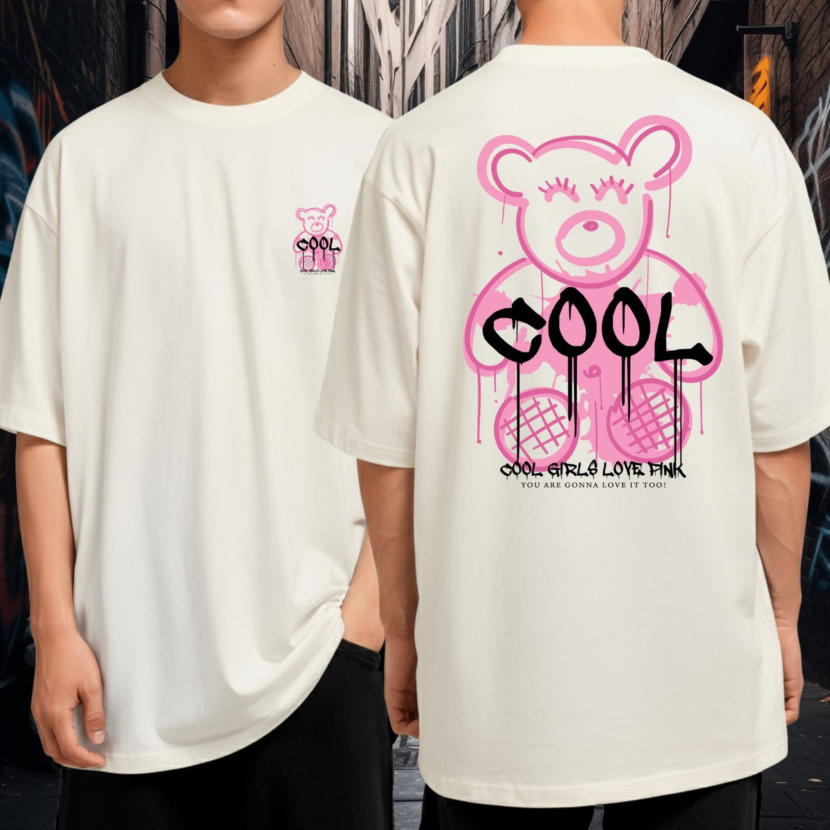 Camiseta Oversized Blusão Algodão Streetwear Cool Girl Bear Rosa