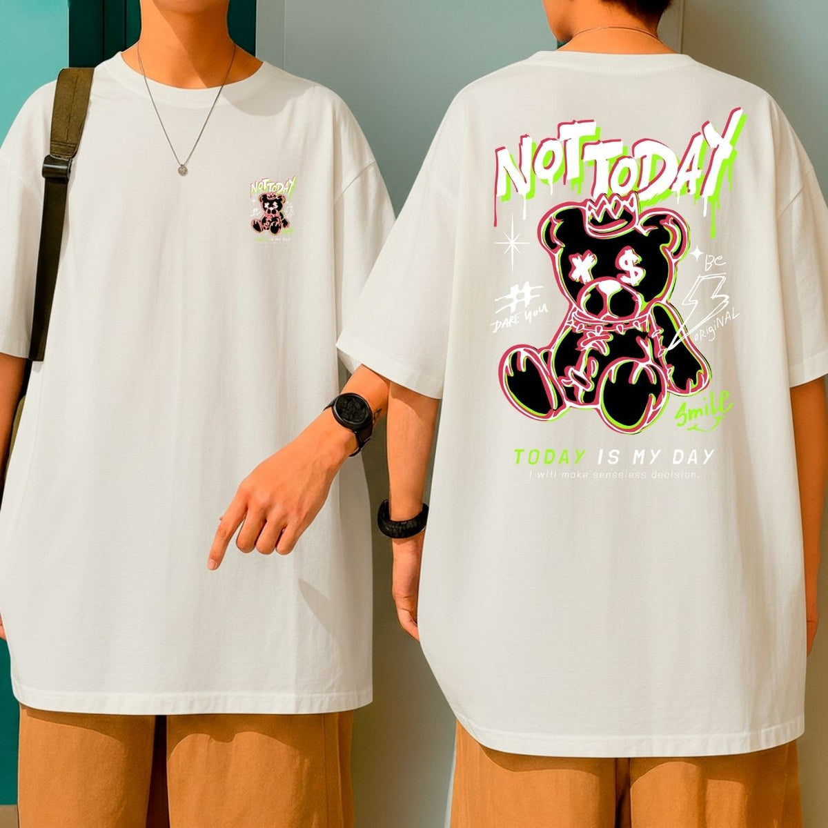 Camiseta Oversized Malha Premium Fio 30.1 Not Today Bear Streetwear