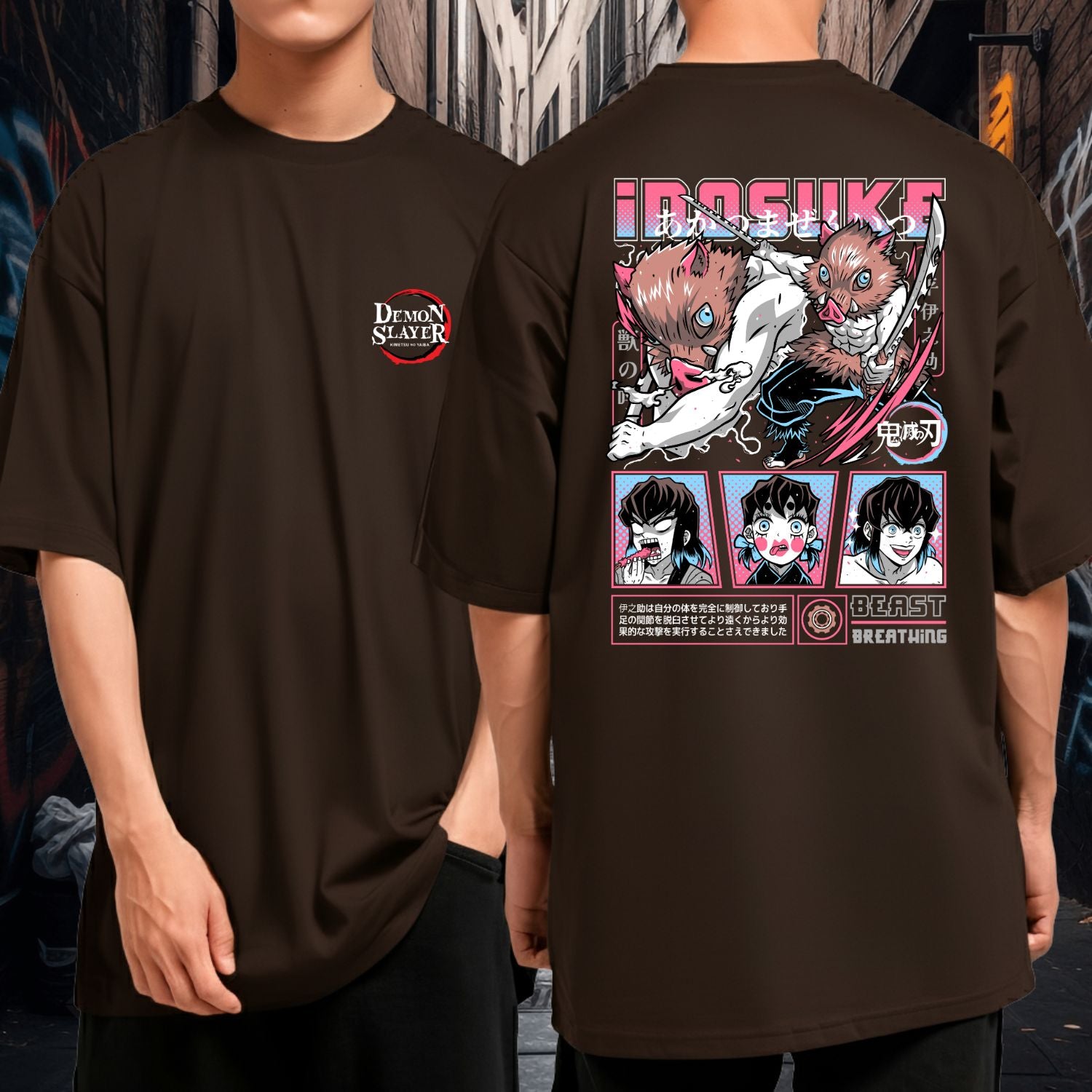 Camiseta Oversized Inosuke Demon Slayer Anime Blusão Malha Premium Algodão
