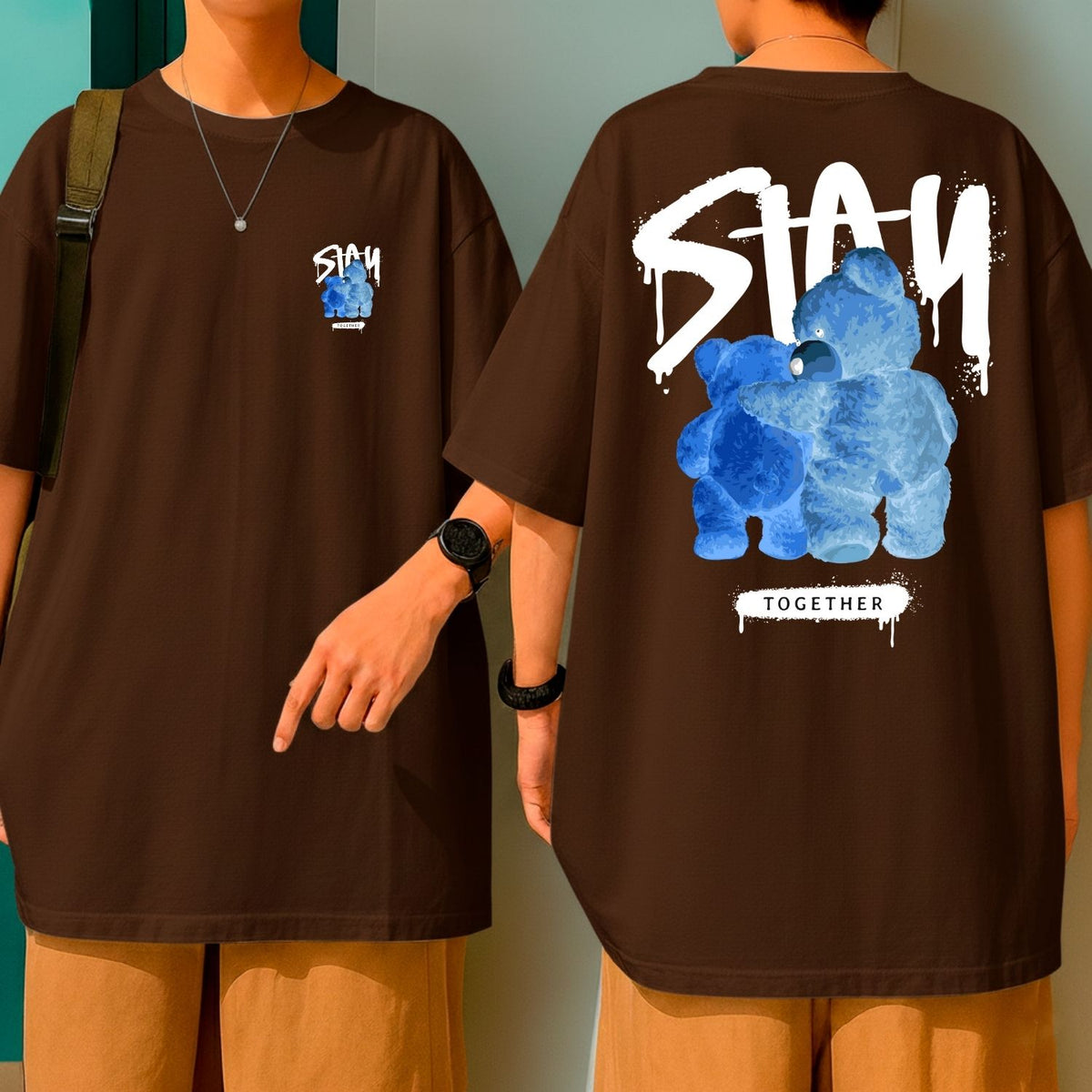 Camiseta Oversized Fio 30.1 Streetwear Masculina Stay Together Azul Grafite