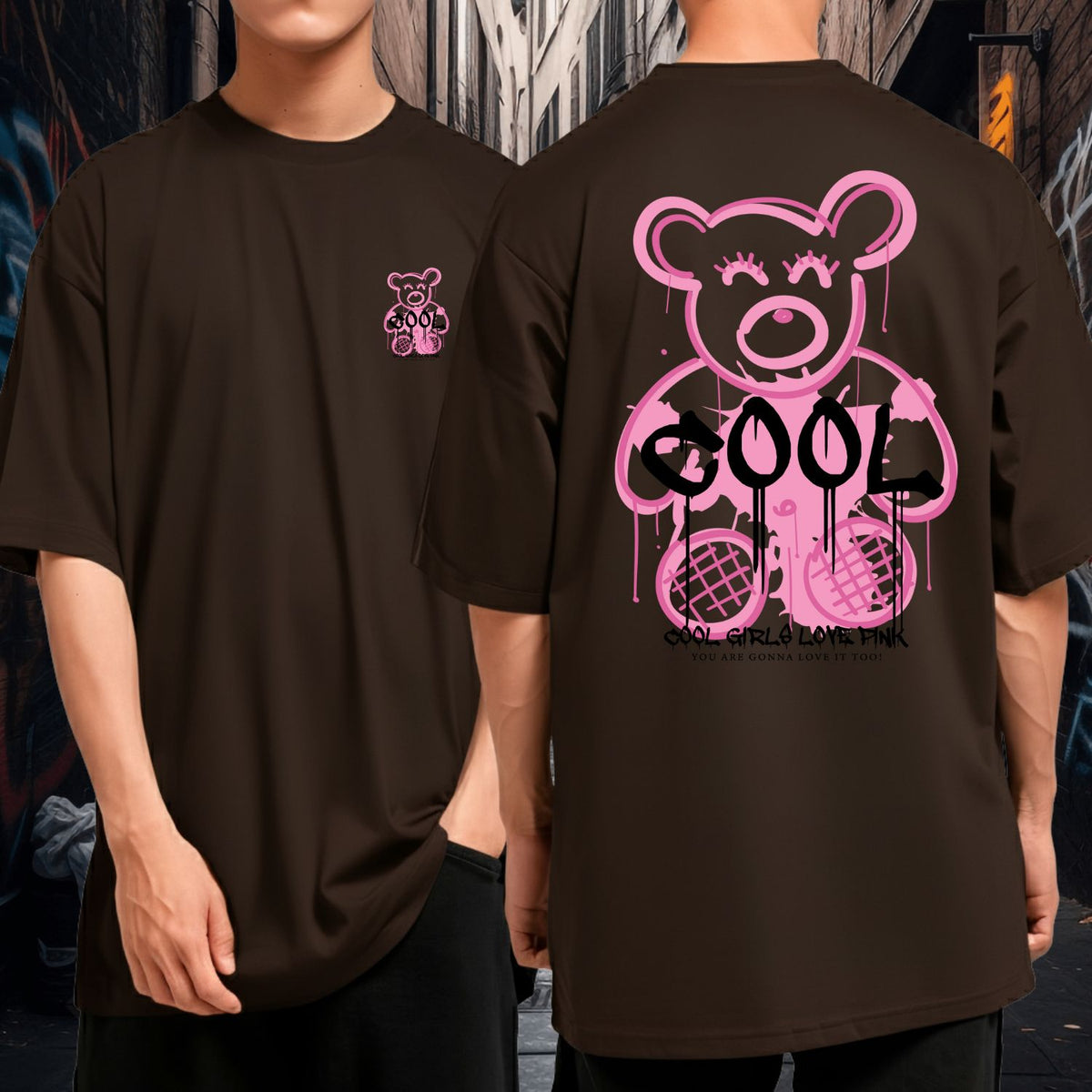 Camiseta Oversized Blusão Algodão Streetwear Cool Girl Bear Rosa