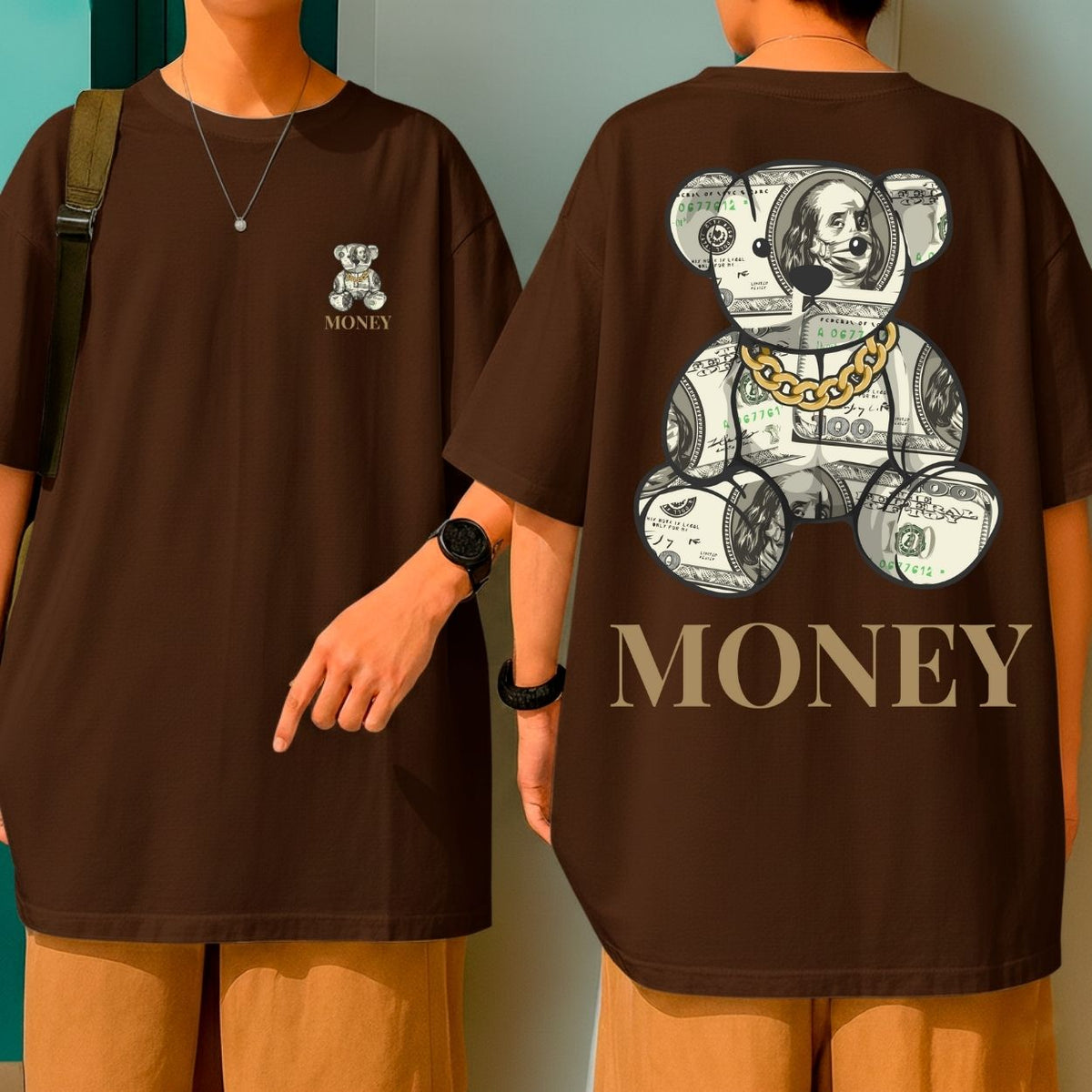 Camiseta Oversized Blusão Largo Gola Redonda Urso Money Streetwear Atitude e Poder