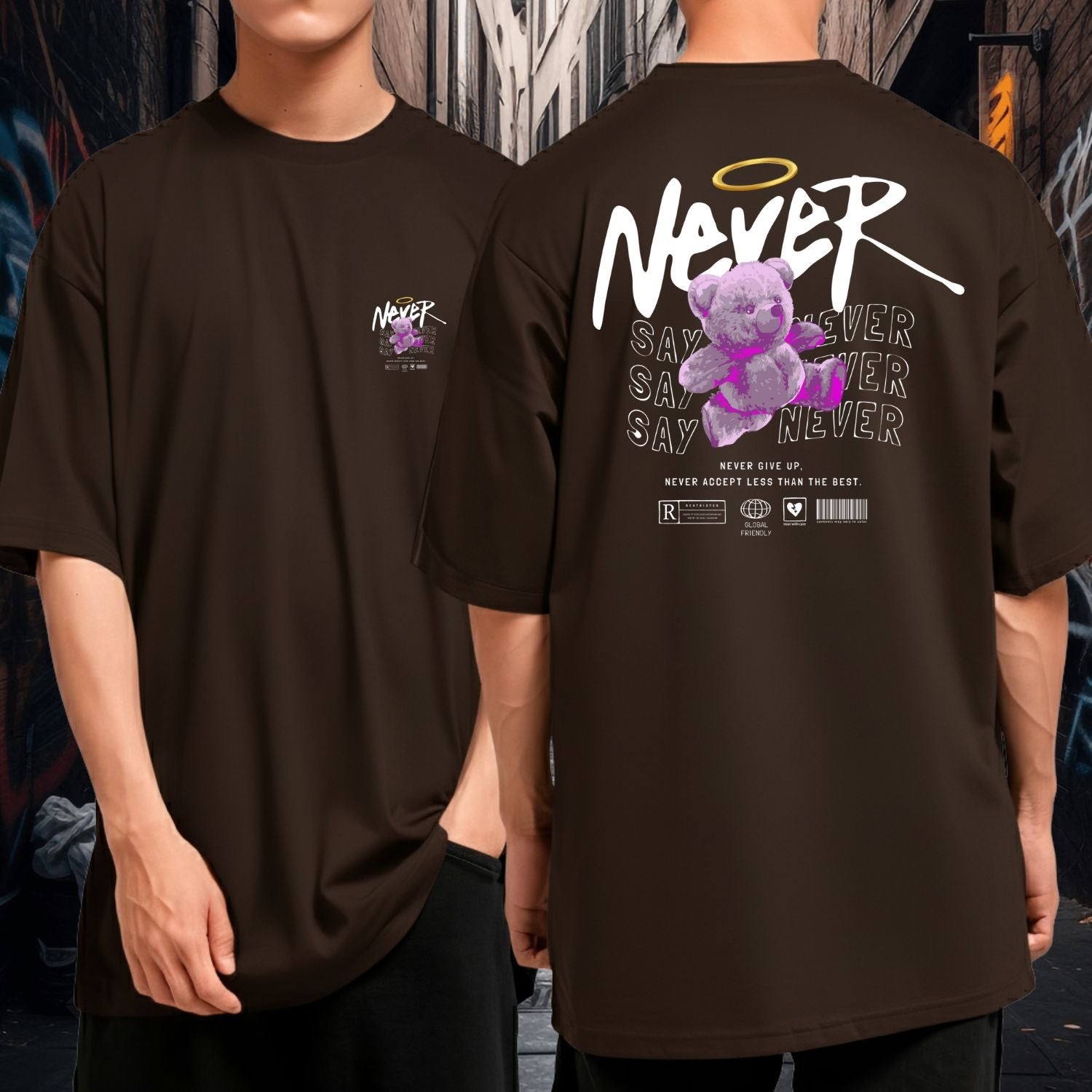 Camiseta Oversized 100% Algodão Streetwear Never Bear Design Exclusivo Moderno