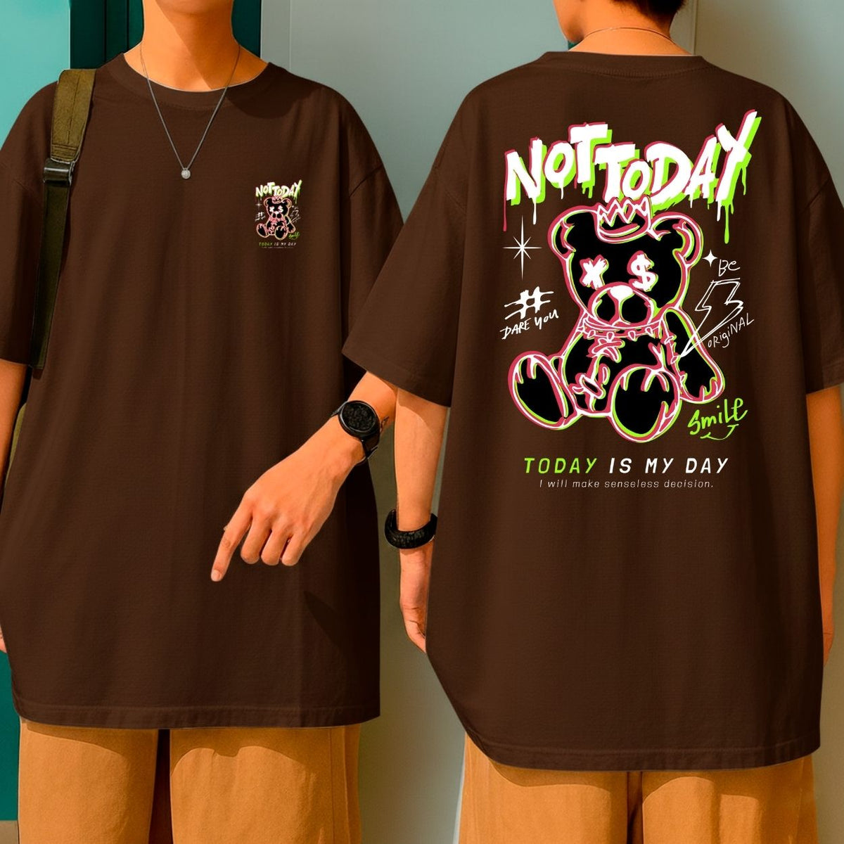 Camiseta Oversized Malha Premium Fio 30.1 Not Today Bear Streetwear