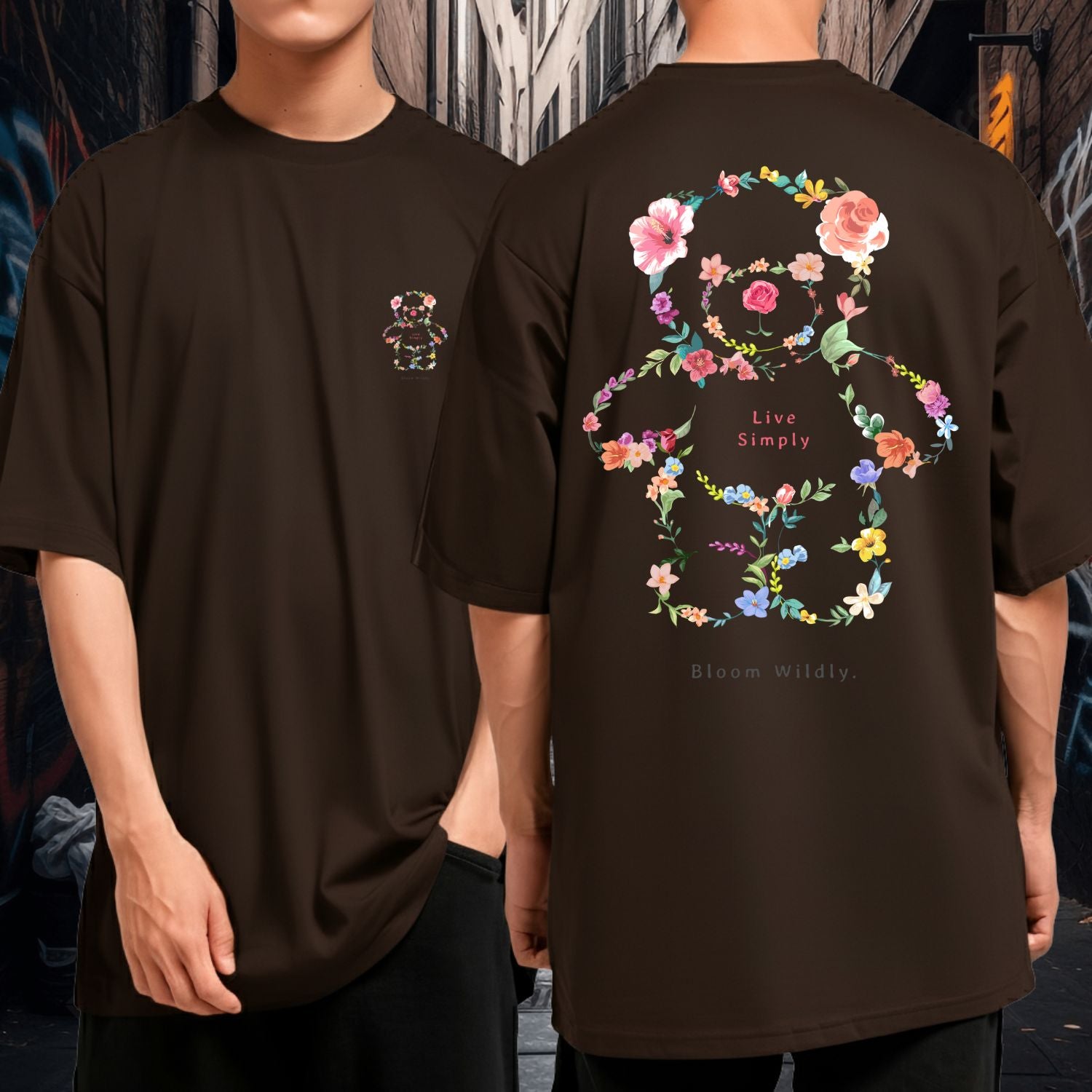 Camiseta Oversized Algodão Blusão Bloom Wildly Streetwear Minimalista