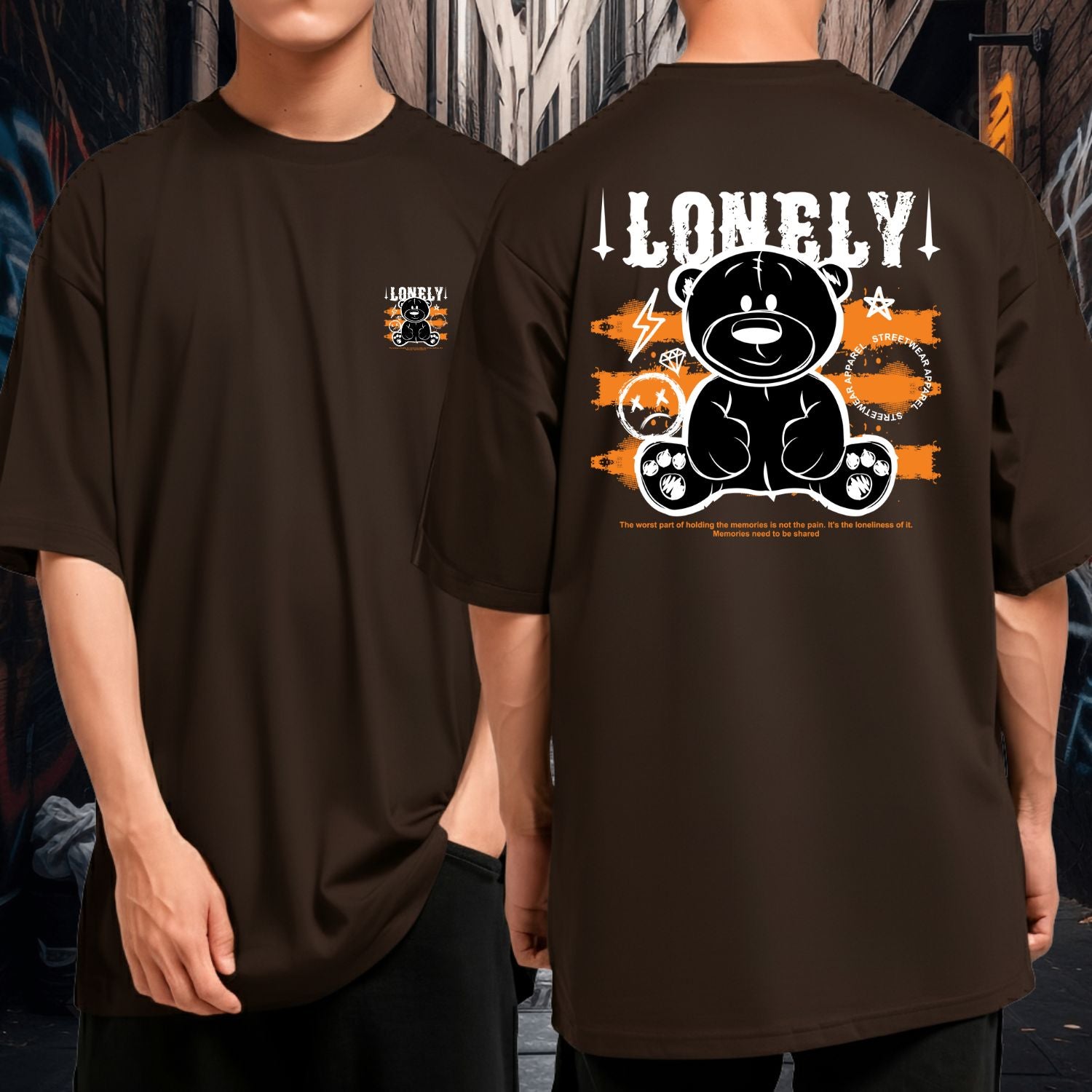 Camiseta Oversized Premium Malha Grossa Larga Lonely Bear Streetwear Unissex