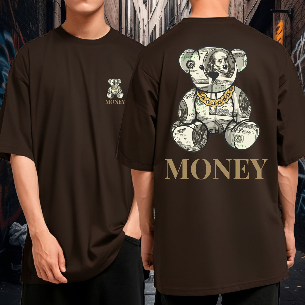 Camiseta Oversized Streetwear Money Bear Corrente Dourada Preta