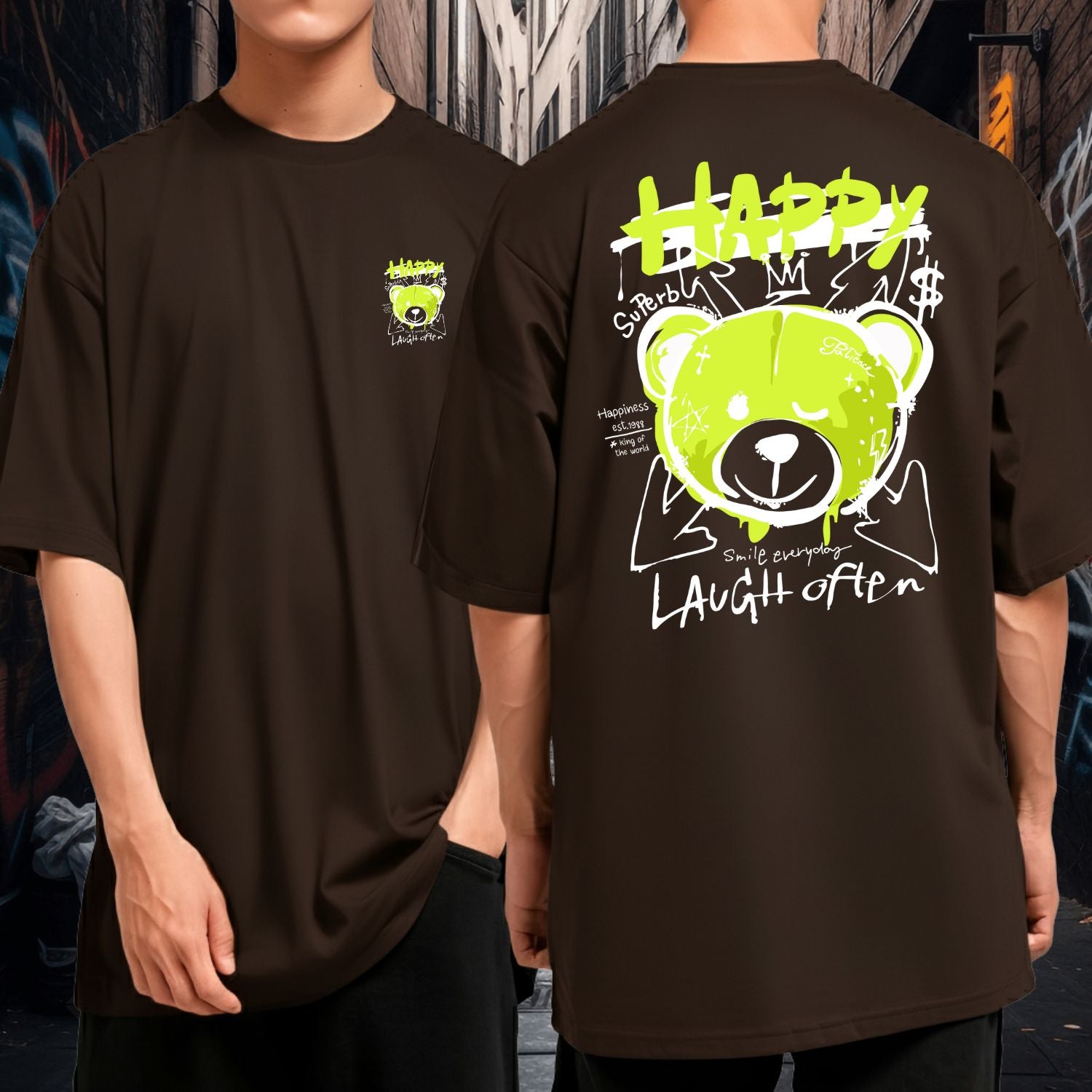 Camiseta Oversized Algodão Premium Grossa Blusão Largo Happy Laugh Often Bear