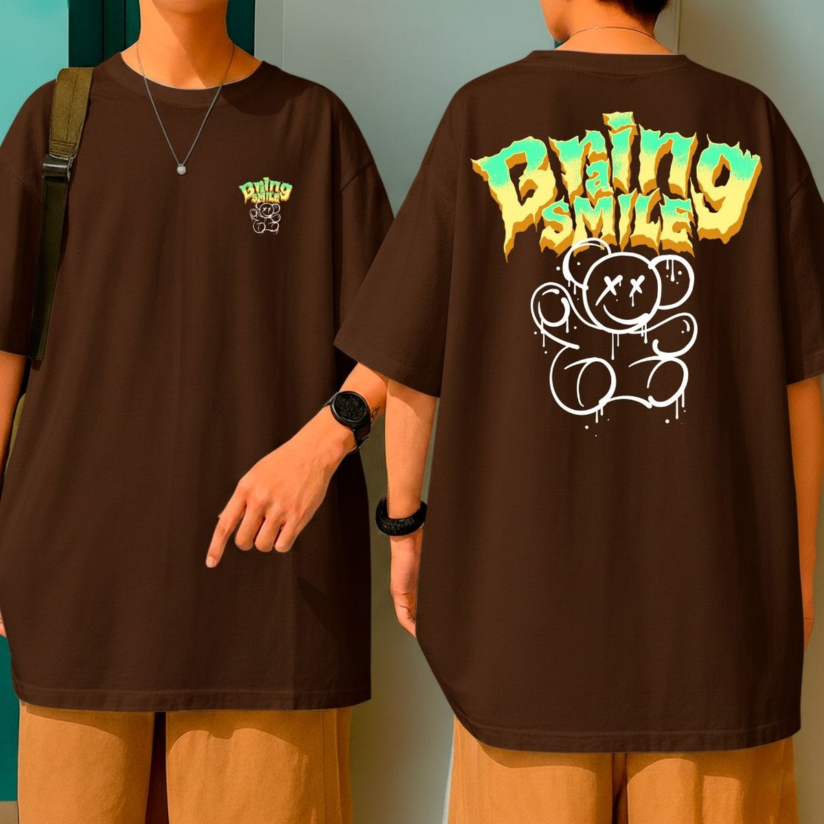 Camiseta Oversized Streetwear Urso Bring a Smile Atitude Blusão Malha Premium Largo