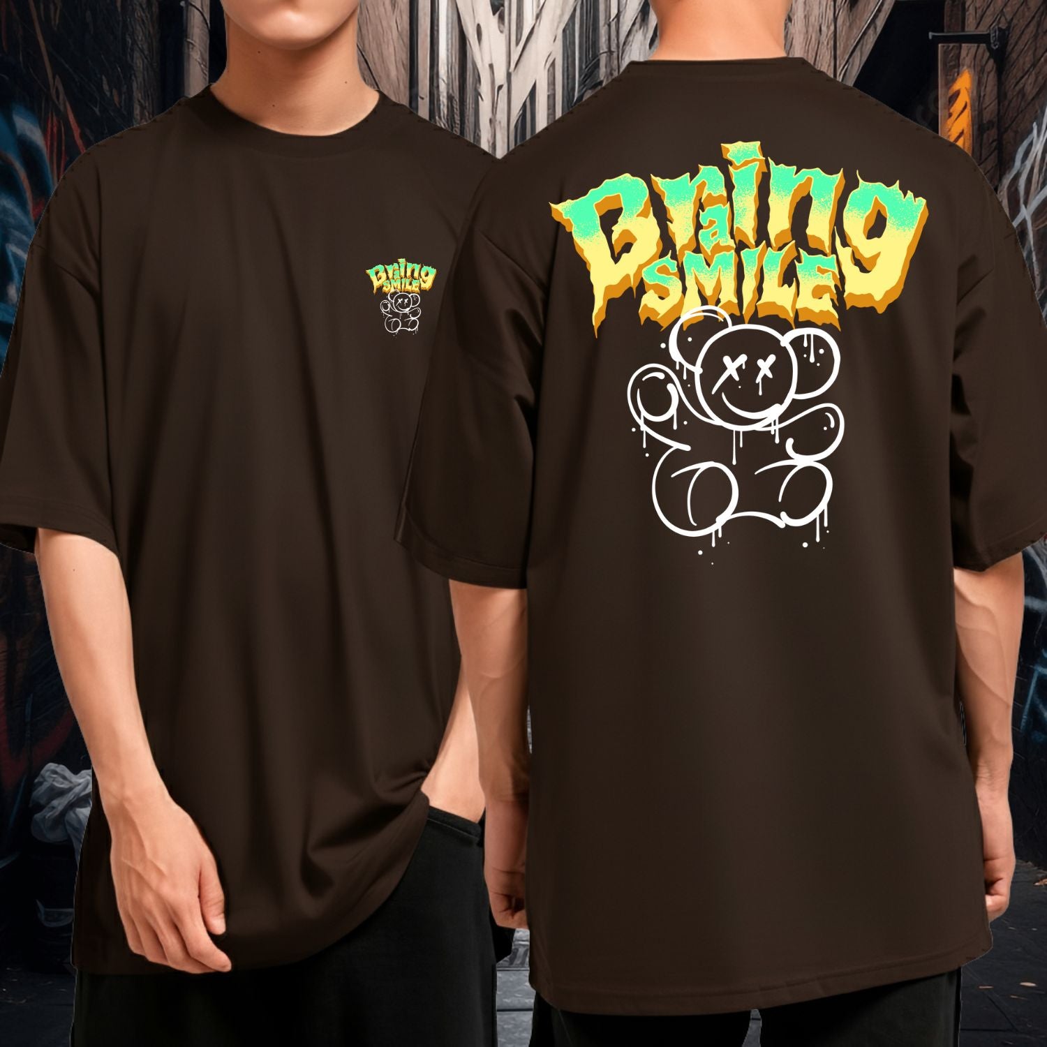 Camiseta Oversized Algodão Premium Bring a Smile Bear Streetwear